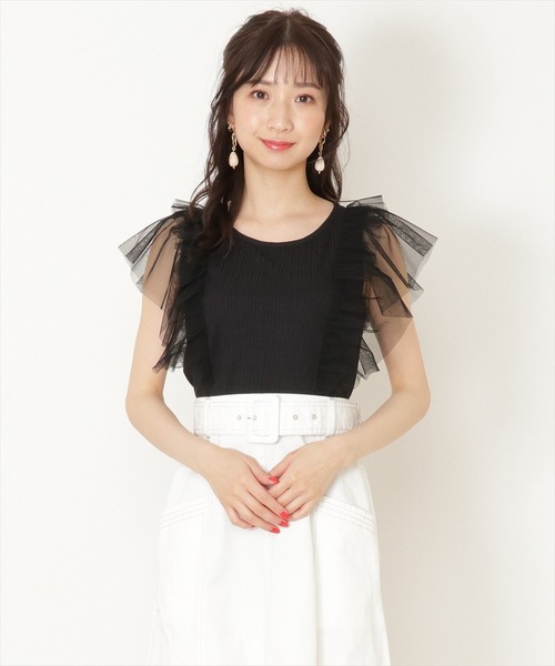WILLSELECTION（ウィルセレクション）の「チュールラッフルリブトップス（Tシャツ/カットソー・レディース・ブラック/ベージュ/オフホワイト・MEDIUM）」の10枚目の写真