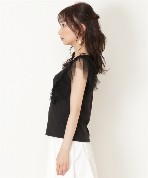 WILLSELECTION（ウィルセレクション）の「チュールラッフルリブトップス（Tシャツ/カットソー・レディース・ブラック/ベージュ/オフホワイト・MEDIUM）」の12枚目の写真
