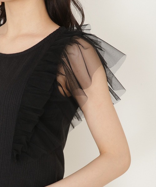 WILLSELECTION（ウィルセレクション）の「チュールラッフルリブトップス（Tシャツ/カットソー・レディース・ブラック/ベージュ/オフホワイト・MEDIUM）」の16枚目の写真