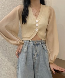 Vネックシアースリーブドッキングカーディガン【ZOZOTOWN限定】