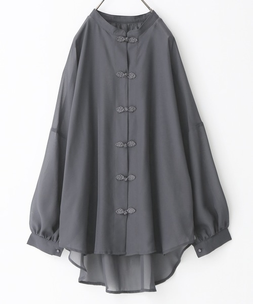 n'OrLABEL（ノアールレーベル）の「『シアーチャイナブラウス』（シャツ/ブラウス・レディース・パープル/ライトベージュ/ネイビー/グリーン/ベージュ/ダークネイビー/グレイッシュブルー・FREE）」の5枚目の写真