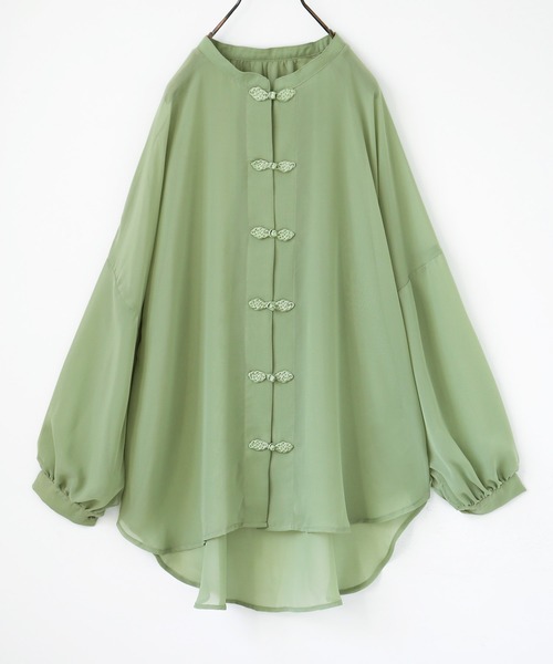 n'OrLABEL（ノアールレーベル）の「『シアーチャイナブラウス』（シャツ/ブラウス・レディース・パープル/ライトベージュ/ネイビー/グリーン/ベージュ/ダークネイビー/グレイッシュブルー・FREE）」の4枚目の写真