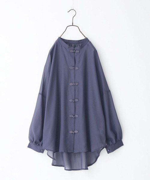 n'OrLABEL（ノアールレーベル）の「『シアーチャイナブラウス』（シャツ/ブラウス・レディース・パープル/ライトベージュ/ネイビー/グリーン/ベージュ/ダークネイビー/グレイッシュブルー・FREE）」の21枚目の写真