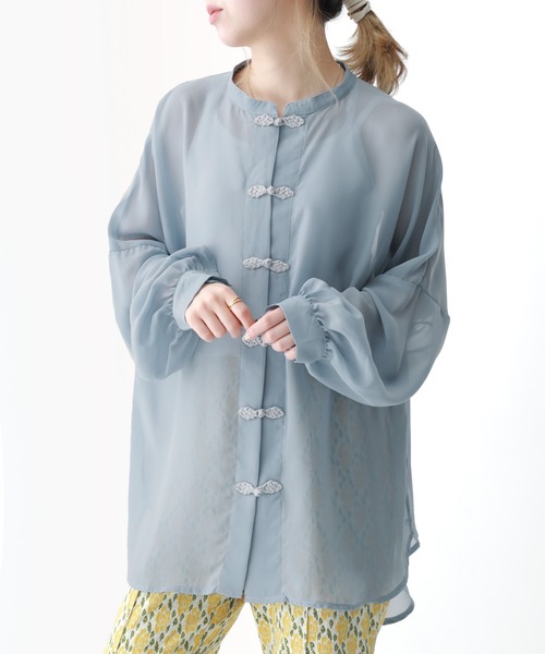 n'OrLABEL（ノアールレーベル）の「『シアーチャイナブラウス』（シャツ/ブラウス・レディース・パープル/ライトベージュ/ネイビー/グリーン/ベージュ/ダークネイビー/グレイッシュブルー・FREE）」の8枚目の写真