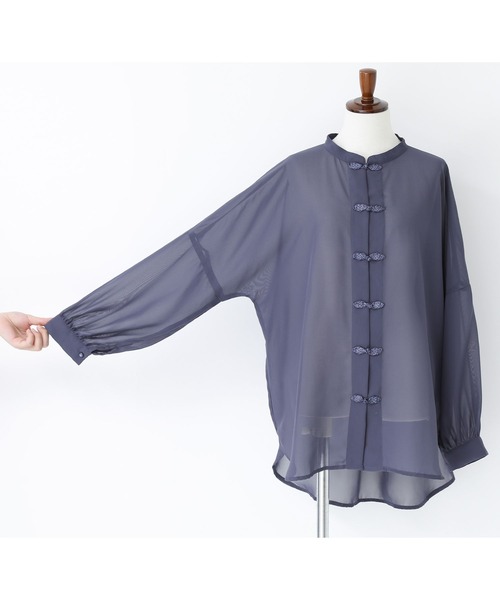n'OrLABEL（ノアールレーベル）の「『シアーチャイナブラウス』（シャツ/ブラウス・レディース・パープル/ライトベージュ/ネイビー/グリーン/ベージュ/ダークネイビー/グレイッシュブルー・FREE）」の10枚目の写真