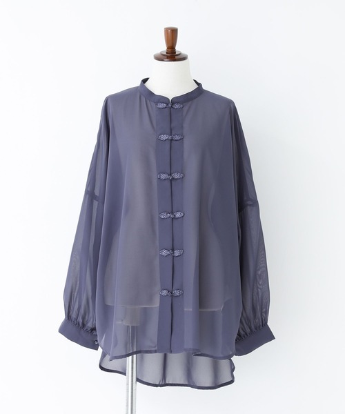 n'OrLABEL（ノアールレーベル）の「『シアーチャイナブラウス』（シャツ/ブラウス・レディース・パープル/ライトベージュ/ネイビー/グリーン/ベージュ/ダークネイビー/グレイッシュブルー・FREE）」の11枚目の写真