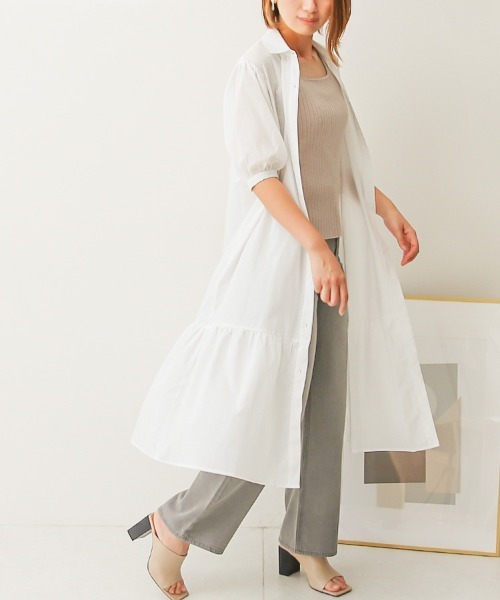 Social GIRL(ソーシャルガール)の「ティアードシャツワンピース(シャツワンピース・レディース・ブラック/オフホワイト/ストライプ/ベージュ・M)」の2枚目の写真