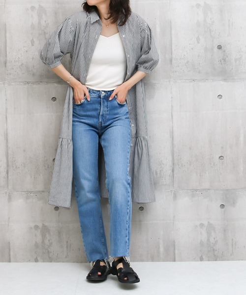 Social GIRL(ソーシャルガール)の「ティアードシャツワンピース(シャツワンピース・レディース・ブラック/オフホワイト/ストライプ/ベージュ・M)」の4枚目の写真