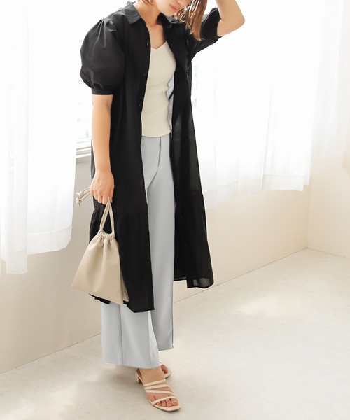 Social GIRL(ソーシャルガール)の「ティアードシャツワンピース(シャツワンピース・レディース・ブラック/オフホワイト/ストライプ/ベージュ・M)」の3枚目の写真