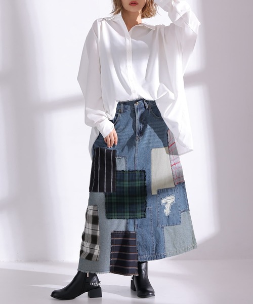 osharewalker（オシャレウォーカー）の「【廃盤】『パッチワークデニムスカート』（デニムスカート・レディース・ブルー・1/2）」の16枚目の写真