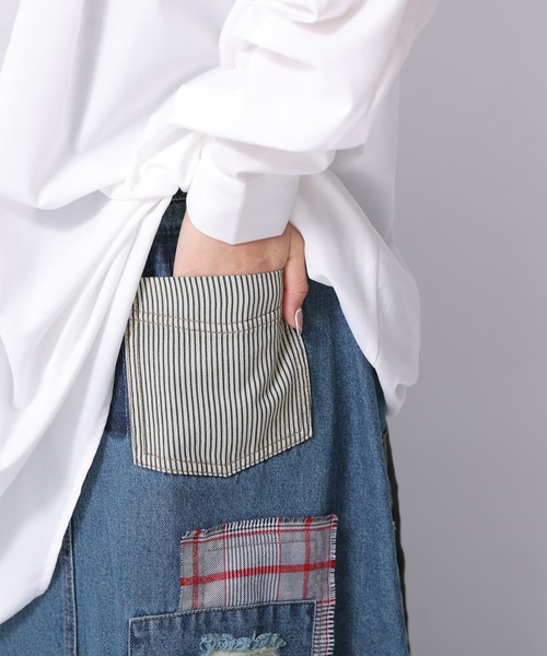 osharewalker（オシャレウォーカー）の「【廃盤】『パッチワークデニムスカート』（デニムスカート・レディース・ブルー・1/2）」の9枚目の写真