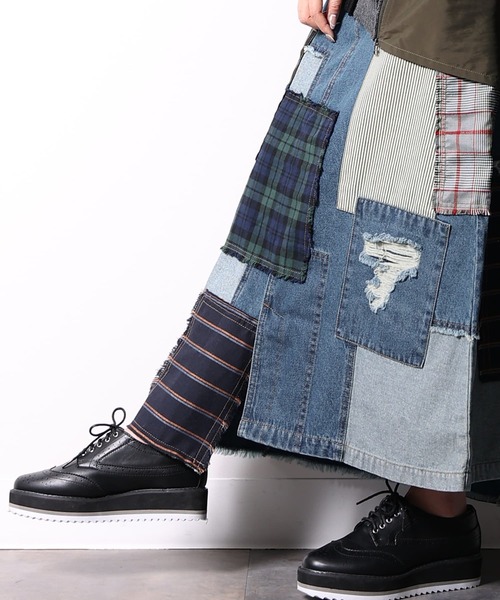 osharewalker（オシャレウォーカー）の「【廃盤】『パッチワークデニムスカート』（デニムスカート・レディース・ブルー・1/2）」の6枚目の写真