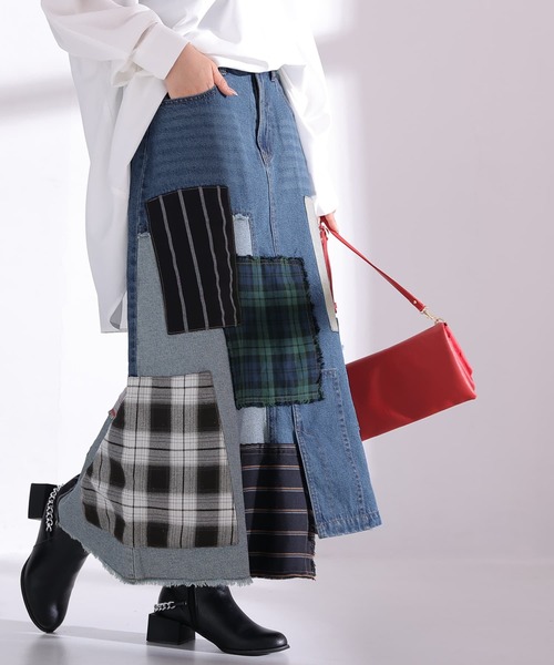 osharewalker（オシャレウォーカー）の「【廃盤】『パッチワークデニムスカート』（デニムスカート・レディース・ブルー・1/2）」の12枚目の写真