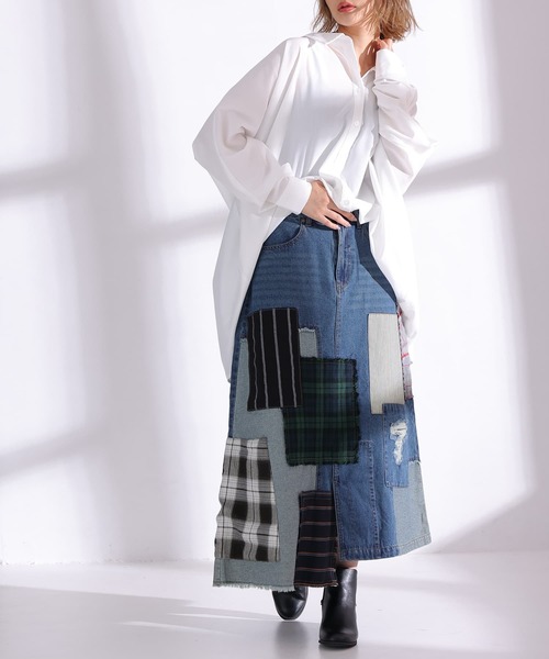 osharewalker（オシャレウォーカー）の「【廃盤】『パッチワークデニムスカート』（デニムスカート・レディース・ブルー・1/2）」の20枚目の写真