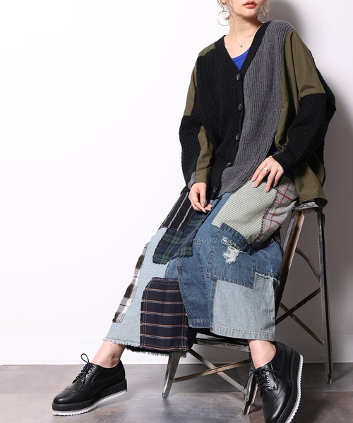 osharewalker（オシャレウォーカー）の「【廃盤】『パッチワークデニムスカート』（デニムスカート・レディース・ブルー・1/2）」の7枚目の写真