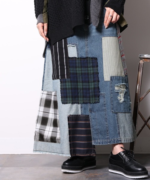 osharewalker（オシャレウォーカー）の「【廃盤】『パッチワークデニムスカート』（デニムスカート・レディース・ブルー・1/2）」の13枚目の写真