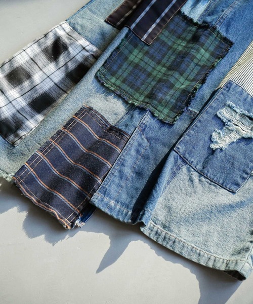osharewalker（オシャレウォーカー）の「【廃盤】『パッチワークデニムスカート』（デニムスカート・レディース・ブルー・1/2）」の4枚目の写真