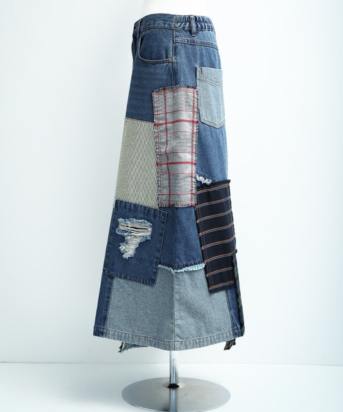 osharewalker（オシャレウォーカー）の「【廃盤】『パッチワークデニムスカート』（デニムスカート・レディース・ブルー・1/2）」の14枚目の写真