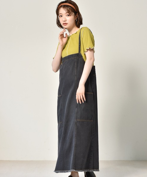 RETRO GIRL(レトロガール)の「デニムJSK(ジャンパースカート・レディース・オフホワイト/ダークブルー/ブラック・FREE)」の2枚目の写真