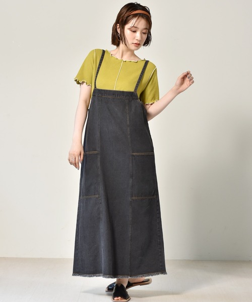 RETRO GIRL(レトロガール)の「デニムJSK(ジャンパースカート・レディース・オフホワイト/ダークブルー/ブラック・FREE)」の8枚目の写真