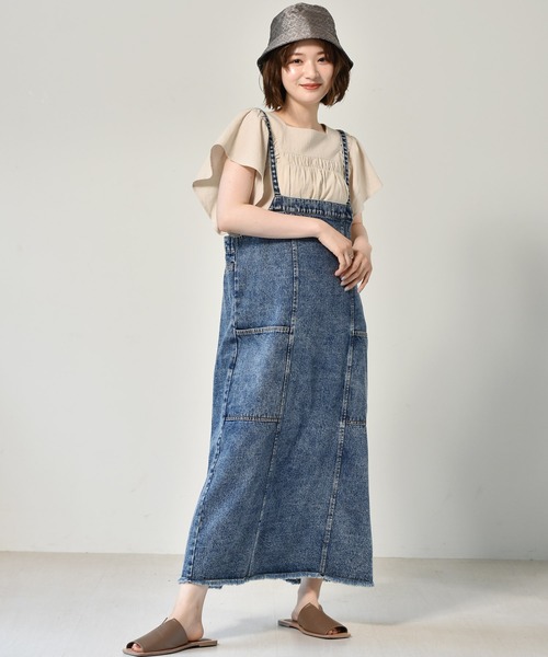 RETRO GIRL(レトロガール)の「デニムJSK(ジャンパースカート・レディース・オフホワイト/ダークブルー/ブラック・FREE)」の4枚目の写真