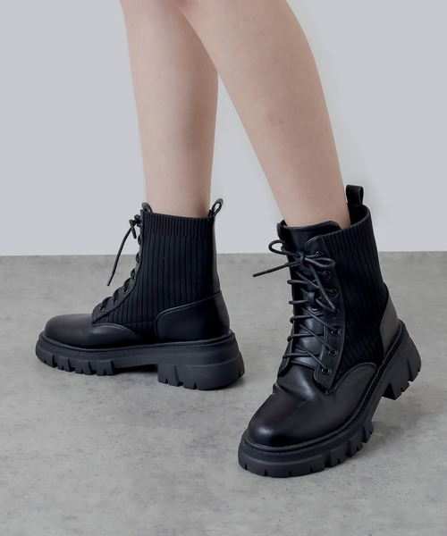 RASVOA（ラスボア）の「レースアップ切替ボリュームソールブーツ（ブーツ・レディース・ブラック・M/L）」の6枚目の写真