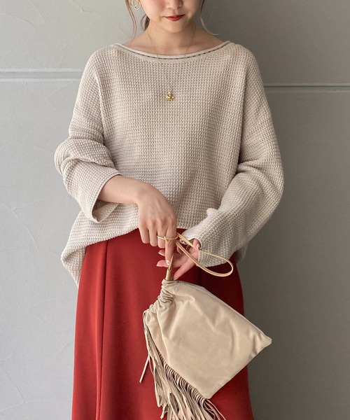 CAPRICIEUX LE'MAGE（カプリシューレマージュ）の「コットンワッフルニット（ニット/セーター・レディース・アイボリー/チャコールグレー・FREE）」の2枚目の写真