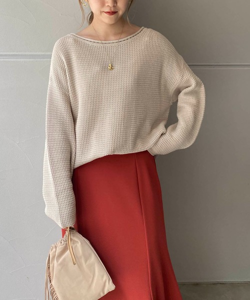 CAPRICIEUX LE'MAGE（カプリシューレマージュ）の「コットンワッフルニット（ニット/セーター・レディース・アイボリー/チャコールグレー・FREE）」の19枚目の写真