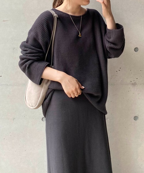 CAPRICIEUX LE'MAGE（カプリシューレマージュ）の「コットンワッフルニット（ニット/セーター・レディース・アイボリー/チャコールグレー・FREE）」の5枚目の写真