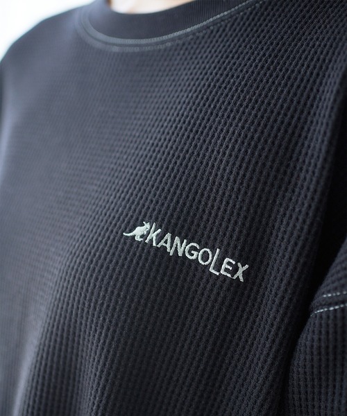 KANGOL EXTRA COMFORT（カンゴールエクストラコンフォート）の「バイカラー(配色)ステッチ　ワッフルラウンドヘムロンT（Tシャツ/カットソー・レディース・ブラック/ベージュ/ブルーグレー/モカ・LL/M/L）」の8枚目の写真