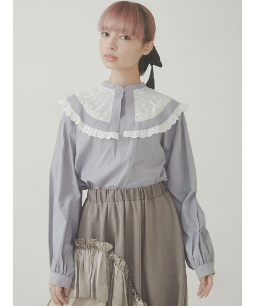 merry jenny（メリージェニー）の「レースコンビbigカラーブラウス（シャツ/ブラウス・レディース・オフホワイト/グレー/ブラック・FREE）」の3枚目の写真