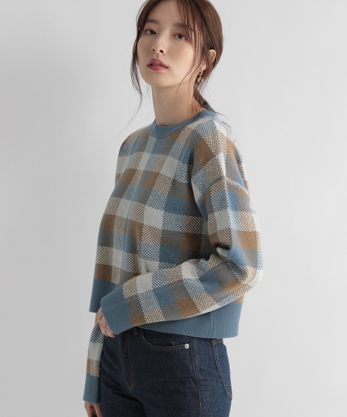 Andemiu（アンデミュウ）の「チェックジャカードニット227901（ニット/セーター・レディース・ブルー/ボルドー/ブラック・FREE）」の3枚目の写真