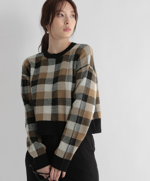 Andemiu（アンデミュウ）の「チェックジャカードニット227901（ニット/セーター・レディース・ブルー/ボルドー/ブラック・FREE）」の2枚目の写真