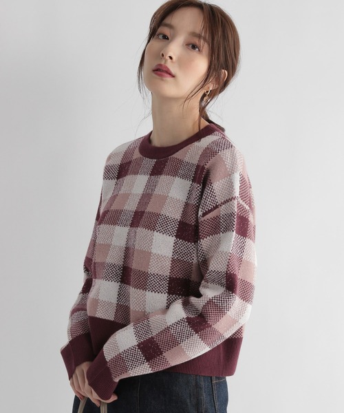 Andemiu（アンデミュウ）の「チェックジャカードニット227901（ニット/セーター・レディース・ブルー/ボルドー/ブラック・FREE）」の11枚目の写真