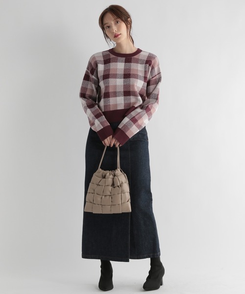 Andemiu（アンデミュウ）の「チェックジャカードニット227901（ニット/セーター・レディース・ブルー/ボルドー/ブラック・FREE）」の6枚目の写真