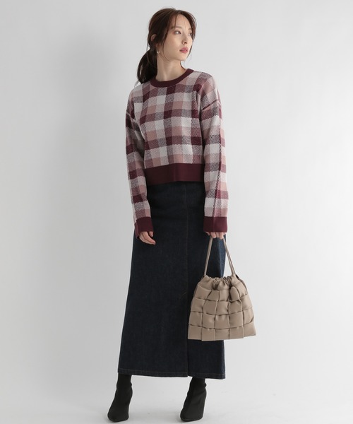 Andemiu（アンデミュウ）の「チェックジャカードニット227901（ニット/セーター・レディース・ブルー/ボルドー/ブラック・FREE）」の19枚目の写真