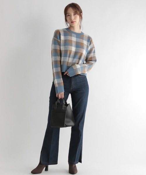 Andemiu（アンデミュウ）の「チェックジャカードニット227901（ニット/セーター・レディース・ブルー/ボルドー/ブラック・FREE）」の14枚目の写真