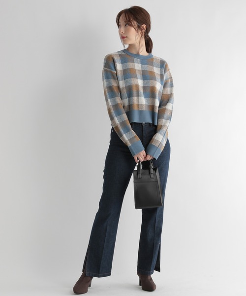 Andemiu（アンデミュウ）の「チェックジャカードニット227901（ニット/セーター・レディース・ブルー/ボルドー/ブラック・FREE）」の9枚目の写真