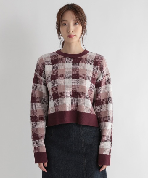 Andemiu（アンデミュウ）の「チェックジャカードニット227901（ニット/セーター・レディース・ブルー/ボルドー/ブラック・FREE）」の7枚目の写真