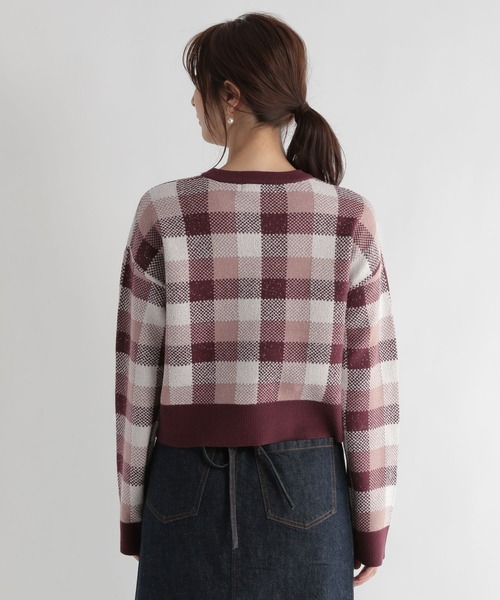 Andemiu（アンデミュウ）の「チェックジャカードニット227901（ニット/セーター・レディース・ブルー/ボルドー/ブラック・FREE）」の5枚目の写真