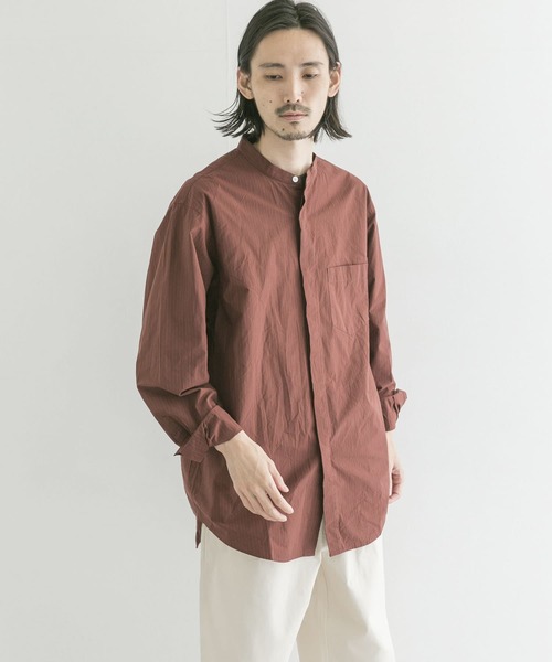 WORK NOT WORK URBAN RESEARCH（ワークノットワークアーバンリサーチ）の「WORK NOT WORK　Stripe Band collar Shirts（シャツ/ブラウス・メンズ・ベージュ/ブルー/ボルドー・MEDIUM/X-LARGE/SMALL/LARGE）」の4枚目の写真