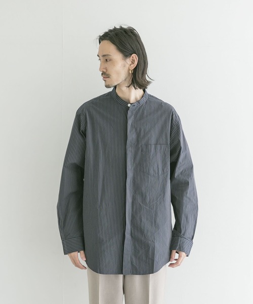 WORK NOT WORK URBAN RESEARCH（ワークノットワークアーバンリサーチ）の「WORK NOT WORK　Stripe Band collar Shirts（シャツ/ブラウス・メンズ・ベージュ/ブルー/ボルドー・MEDIUM/X-LARGE/SMALL/LARGE）」の10枚目の写真