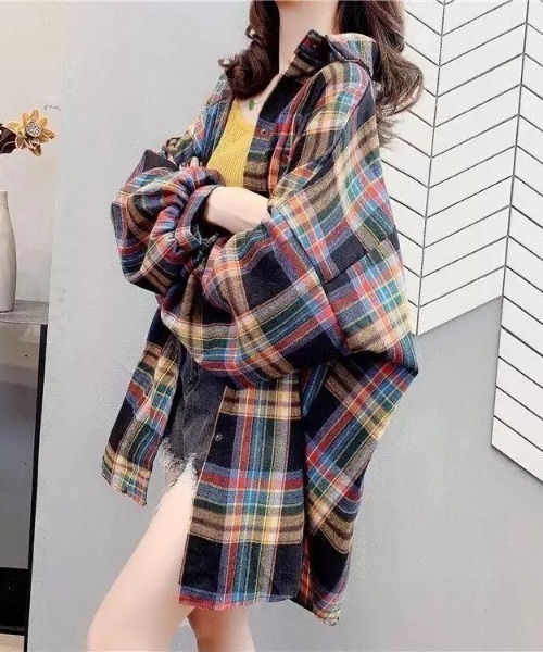 KOR(ケーオーアール)の「ボリュームスリーブ チェック柄 フランネルシャツ(シャツ/ブラウス・レディース・ブラック/ブルー/パープル・L/S/M/XL)」の1枚目の写真