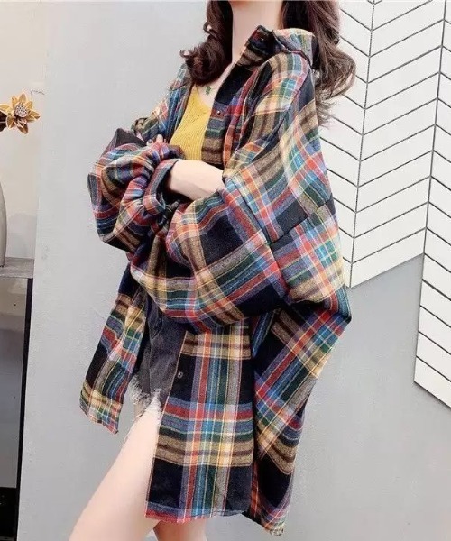 KOR(ケーオーアール)の「ボリュームスリーブ チェック柄 フランネルシャツ(シャツ/ブラウス・レディース・ブラック/ブルー/パープル・L/S/M/XL)」の15枚目の写真