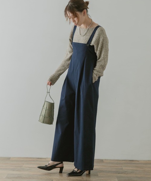 F by ROSSO（エフバイロッソ）の「F by ROSSO　ツイルワイドオールインワン（サロペット/オーバーオール・レディース・ネイビー/ベージュ・38/36）」の2枚目の写真