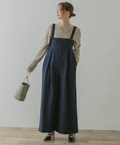 F by ROSSO（エフバイロッソ）の「F by ROSSO　ツイルワイドオールインワン（サロペット/オーバーオール・レディース・ネイビー/ベージュ・38/36）」の8枚目の写真