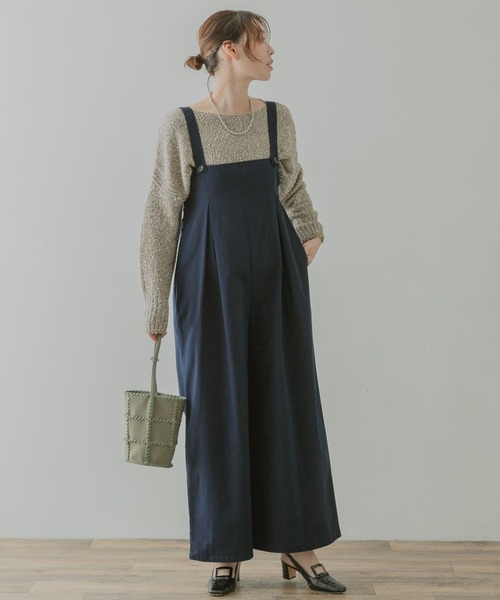 F by ROSSO（エフバイロッソ）の「F by ROSSO　ツイルワイドオールインワン（サロペット/オーバーオール・レディース・ネイビー/ベージュ・38/36）」の4枚目の写真