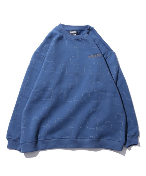 PLEASURES（プレジャー）の「PLEASURES/プレジャーズ PIECES REFLECTIVE CREWNECK クルー スウェット パズル リフレクター仕様 ワンポイントロゴ（スウェット・メンズ・ブラック/ブルー・M/XL/L）」の15枚目の写真