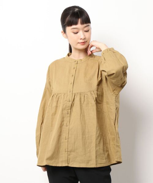 Samansa Mos2（サマンサ モスモス）の「ダブルガーゼヨークギャザーブラウス（シャツ/ブラウス・レディース・パープル/イエロー/チャコール/キナリ・ﾌﾘ-）」の7枚目の写真