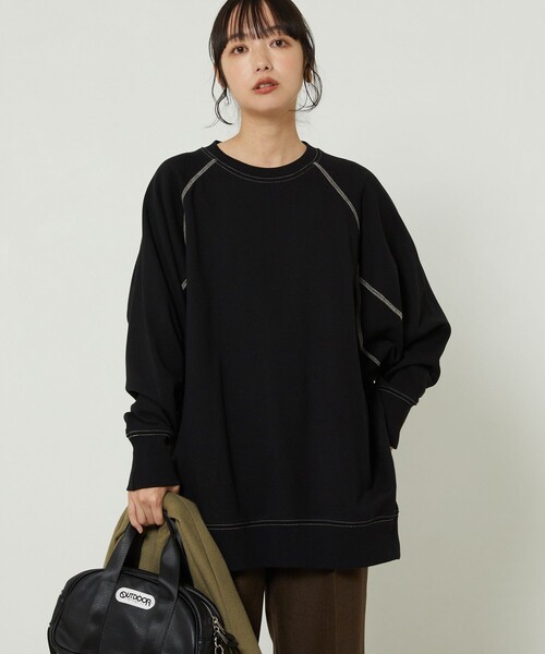 FREAK'S STORE（フリークスストア）の「ドルマン配色スウェット（スウェット・レディース・ブラック/グリーン/ピンク・ﾌﾘ-）」の2枚目の写真